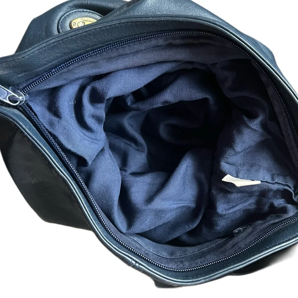 Etienne Aigner Vintage Navy Leather Crossbody Slouch Bucket Bag